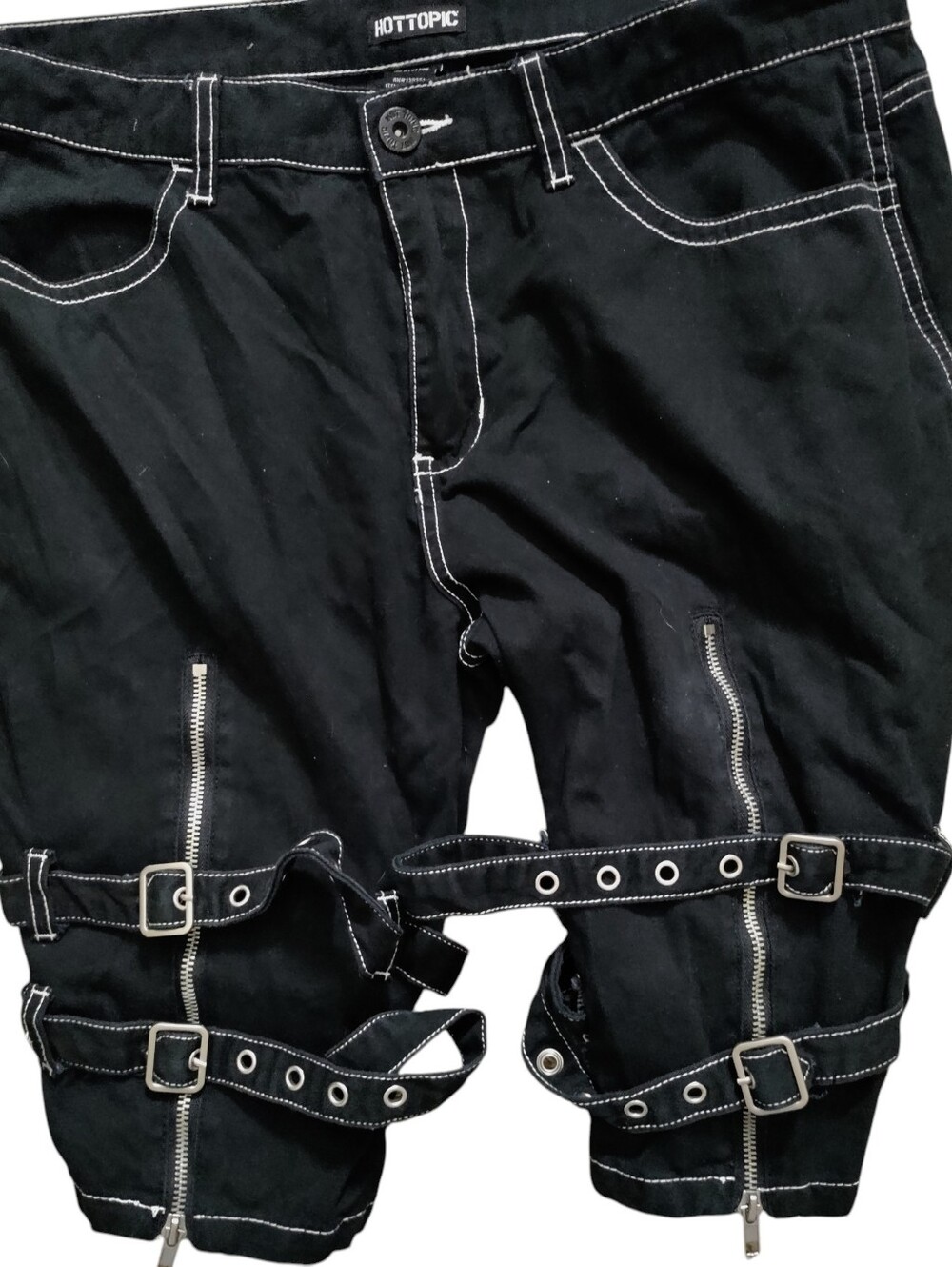 Hot Topic Double Buckle Shorts Goth Punk Zip Canvas Stitched